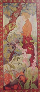 Paul Ranson: Ragazza con fiori, anno 1890, olio su tela, cm. 150 x 70, Galleria del Levante, Roma
